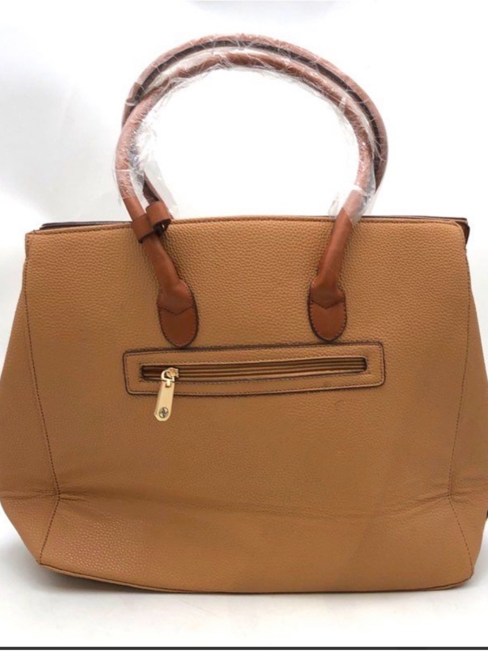 Adrienne Vittadini Natural Pebbled Tote Bag Gold Hardware Workbook Sleeve - Picture 4 of 8